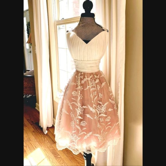 Minuet Petite Dresses & Skirts - minuet pink and white lace cocktail homecoming dress